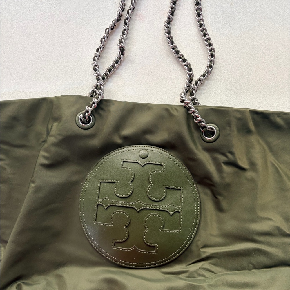 Tory Burch Dark Green Tote with Chain Handles